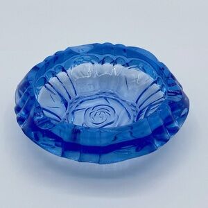 Vintage Blue Glass Rose Ashtray